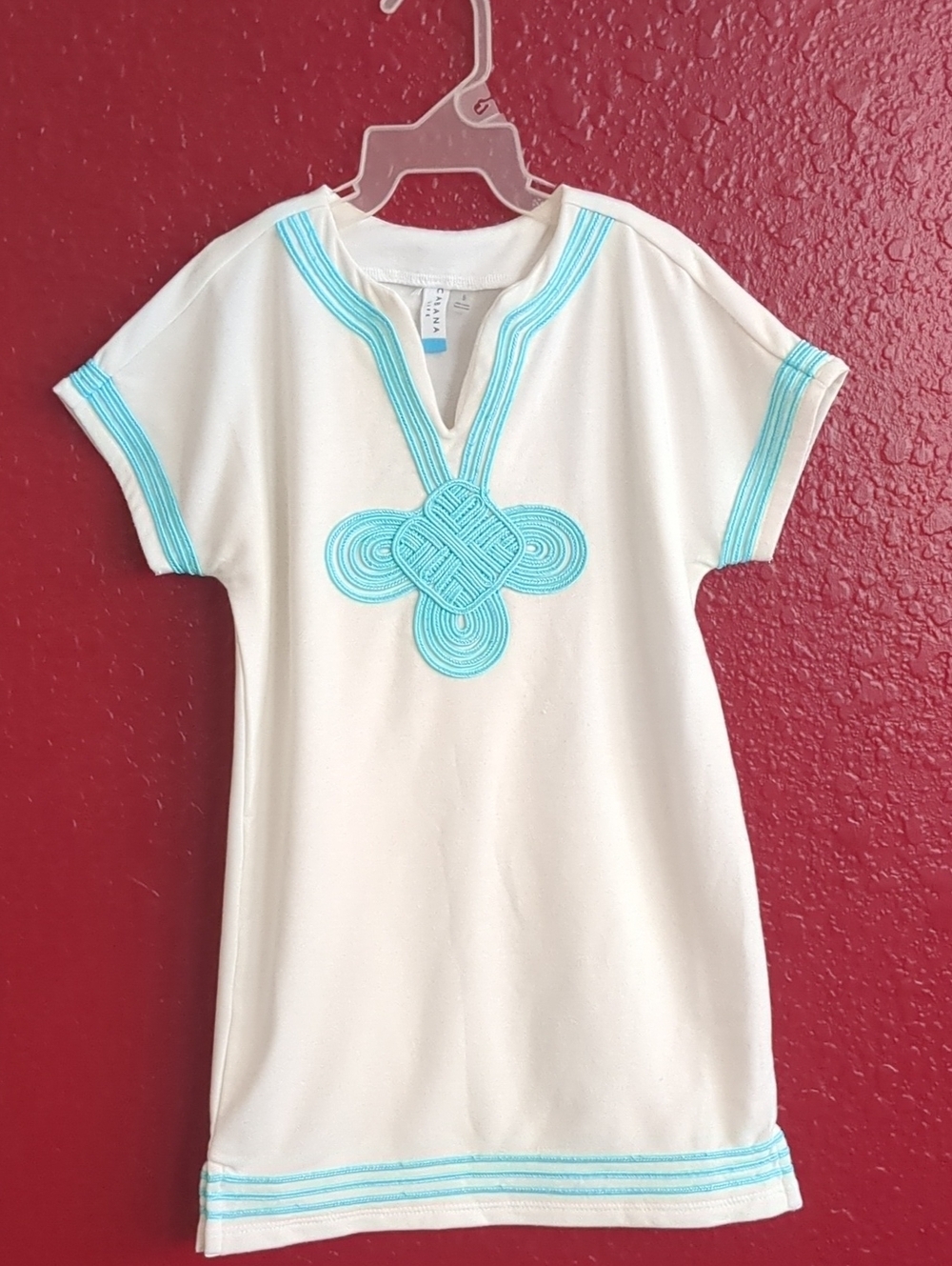 Cabana Life Girls White Essentials Embroidered Terry Tunic Swim Cover-Up UPS 50+